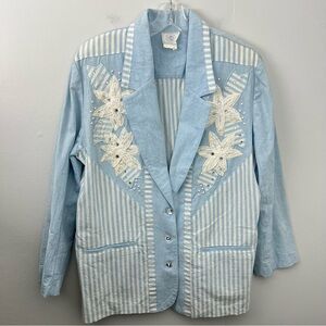 Vintage Stripe Blazer Floral Bejeweled Mixed Media